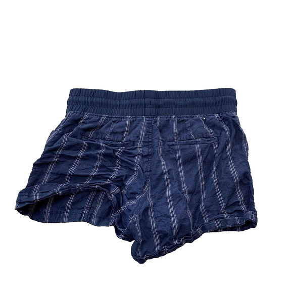 Athleta Cabo Tide Linen 4" Short Size 6 Blue Striped Drawstring 34-11 - Picture 1 of 8